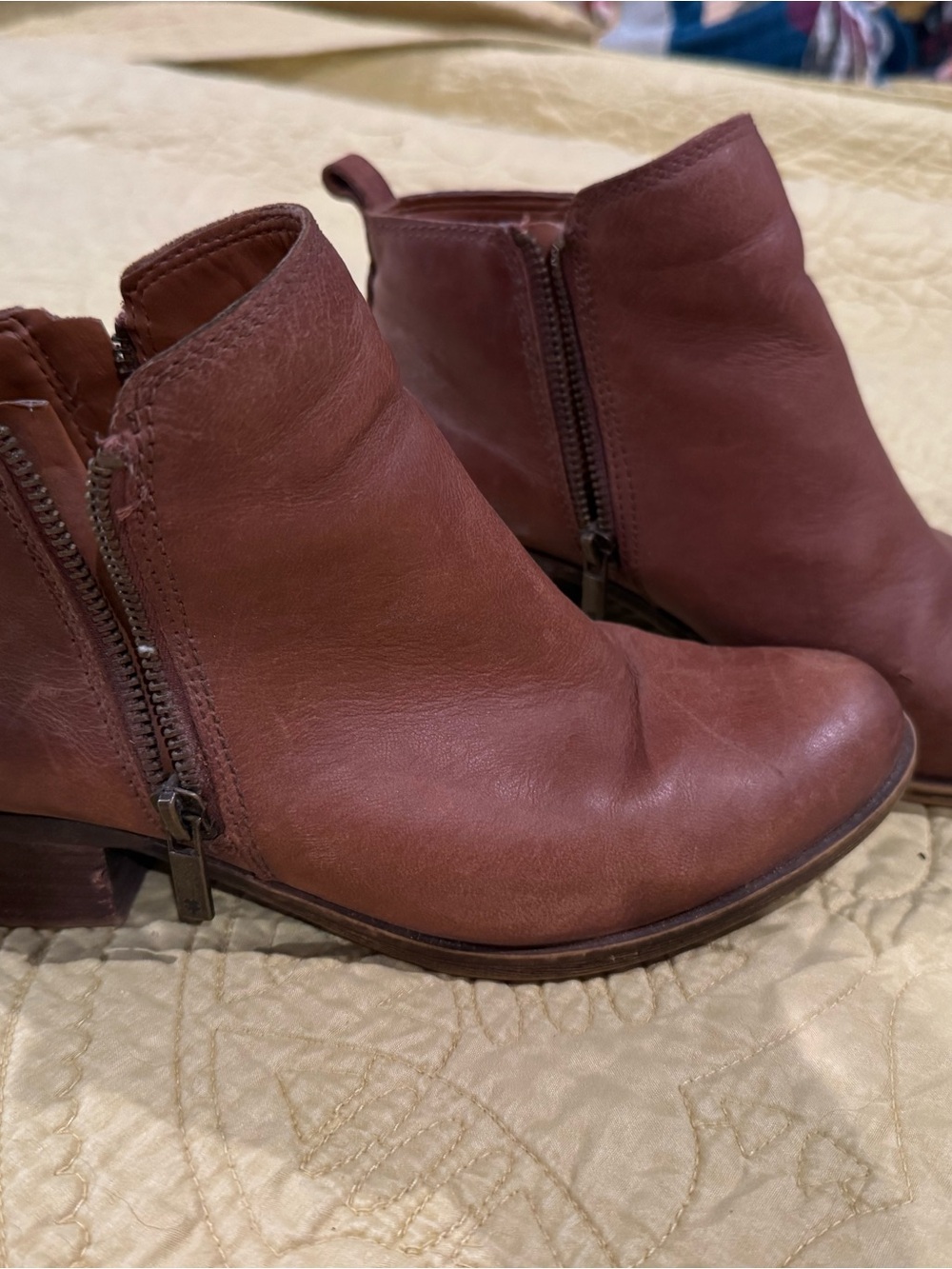 Lucky Brand Chestnut Brown Leather Ankle Booties with Side Zip